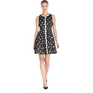 Betsey Johnson Sleeveless Polka Dot Zip Front Dress Black White Size 12